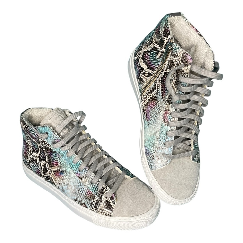 P448 High-Top Sneakers In Multicolor Snake Print With Gray Suede